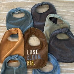 Set of 8 Baby Bibs in Blue, Brown, and Gray